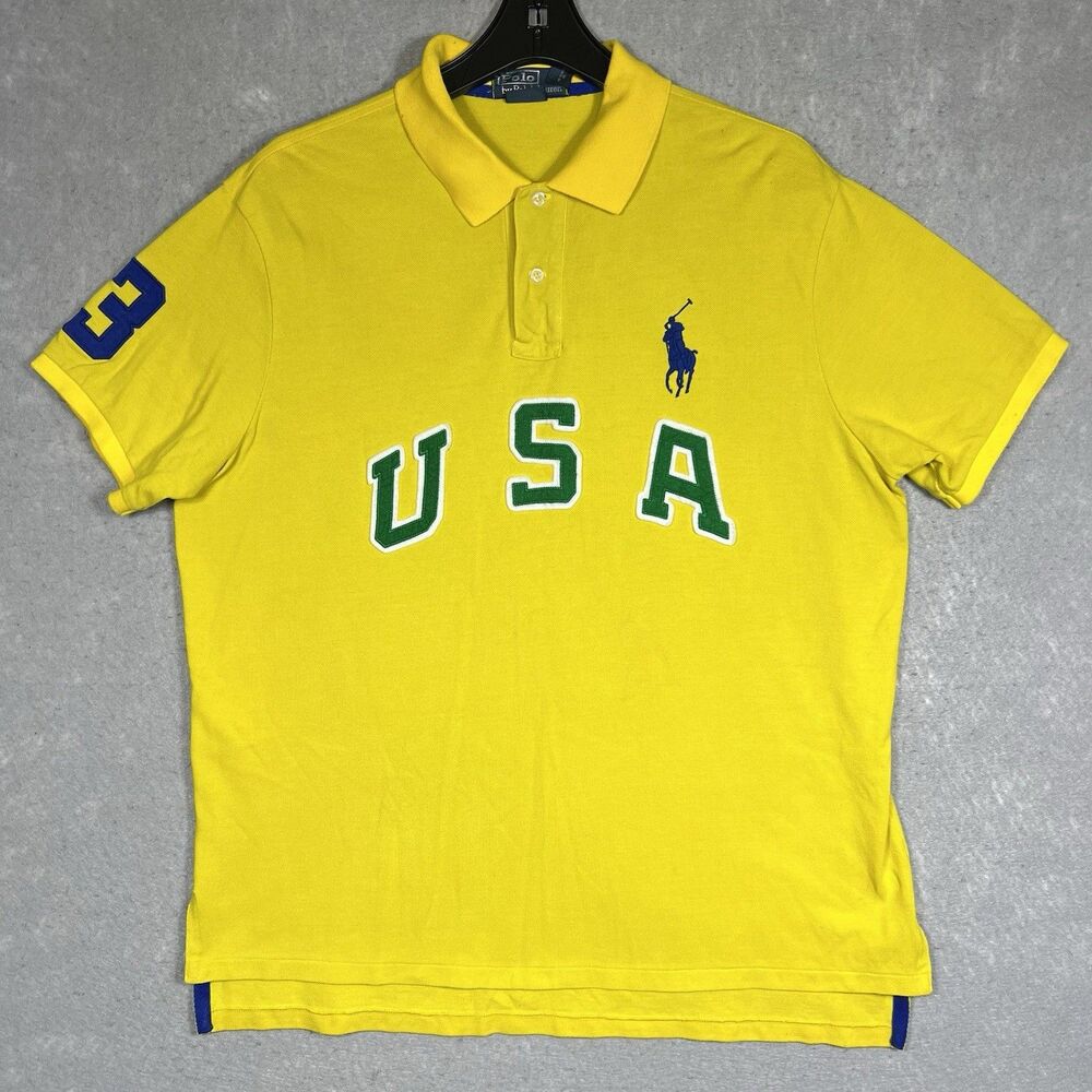 VTG Polo Ralph Lauren Shirt 2010 USA Men’s XL Custom Fit Yellow #3 Embroidered